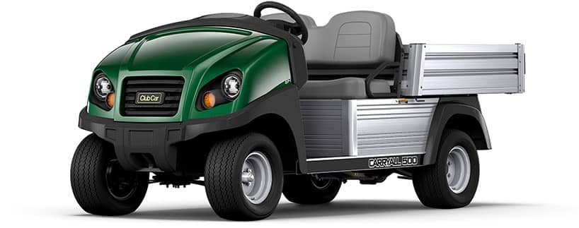 Forest green two-seater Carryall 500 turf utility vehicle which support golf operations and management