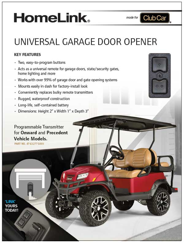 Homelink garage door opener for golf cart