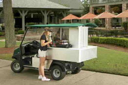 Food, beverage, and merchandise golf course vehicle