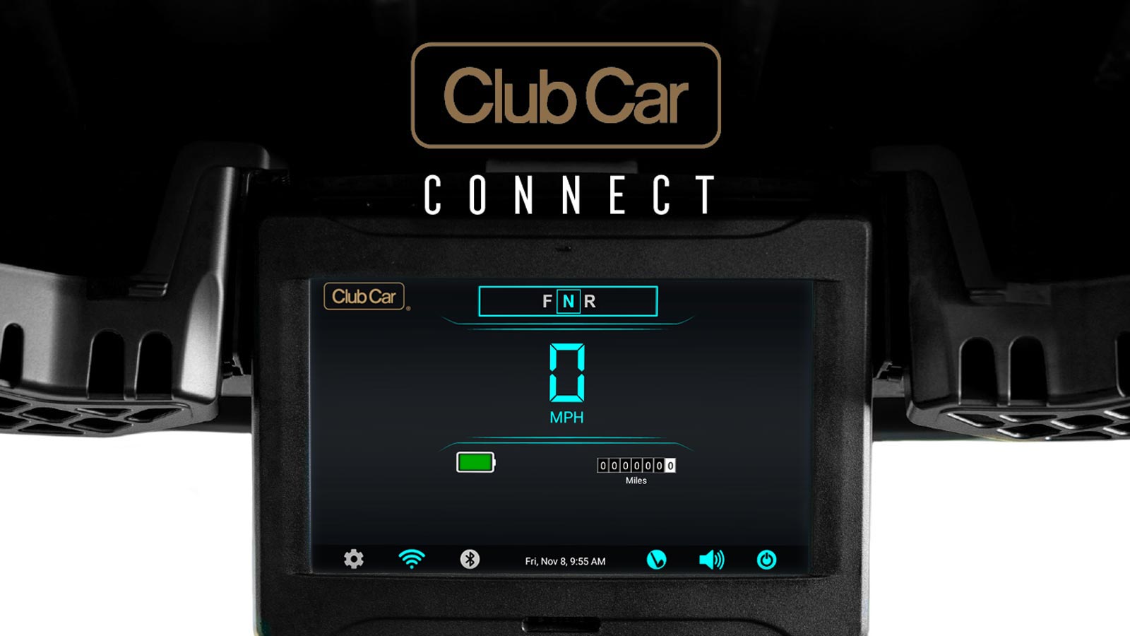 Connected car screen display and bluetooth speakers with Visage golf