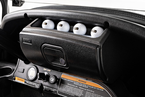 locking glove box for golf cart with space for golf balls