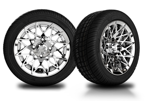 Kruizer golf cart tire with chrome Athena wheel