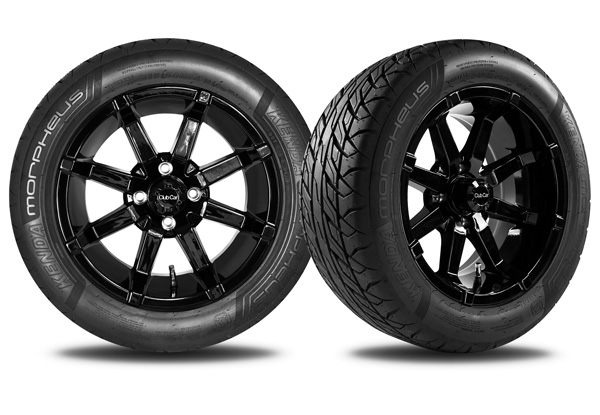 Morpheus street tire for lifted golf carts shown with Aerion wheel