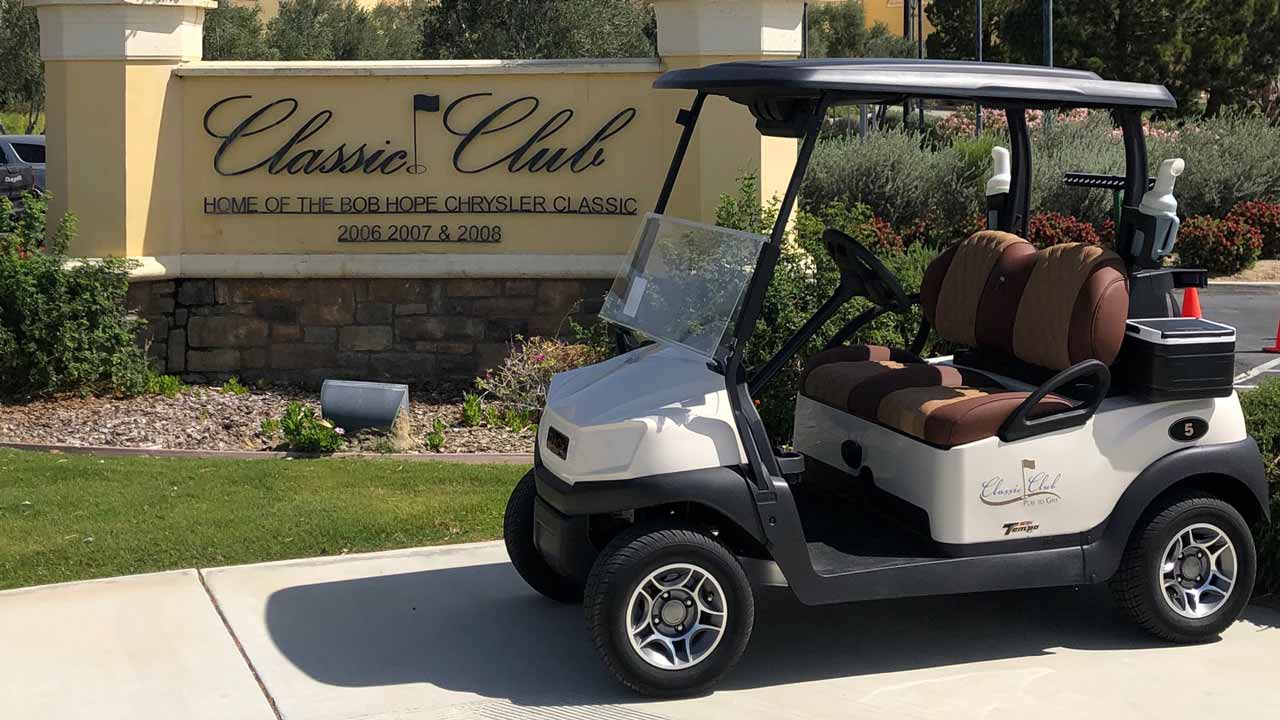 Club Car Tempo golf cart with Visage connectivity and Shark Experience in-car entertainment