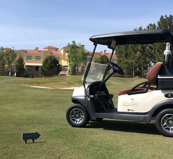 Club Car Tempo golf cart with Visage connectivity and Shark Experience in-car entertainment