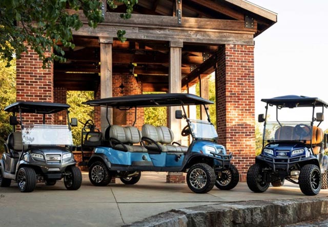 Three Onward golf carts