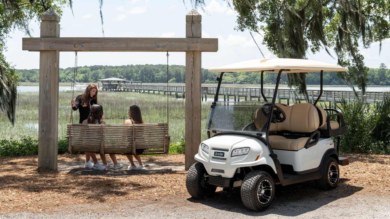 Onward 4 passenger golf cart with white paint and premium seats