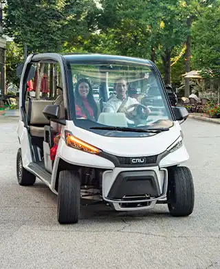 CRU electric neighborhood vehicle with turn signal on