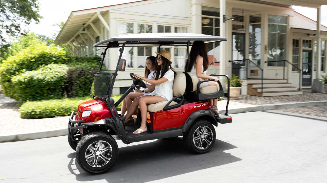 Vibrant Red Four-Passenger Golf Cart