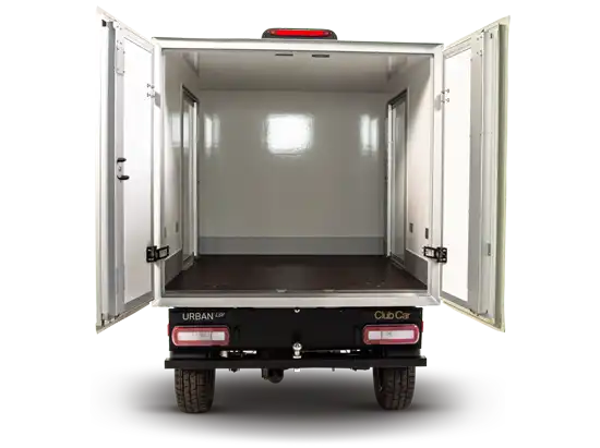 urban electric truck with van box rear view with doors open