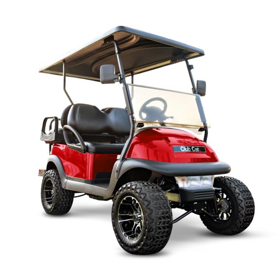 V4L lifted 4 passenger golf cart with red paint